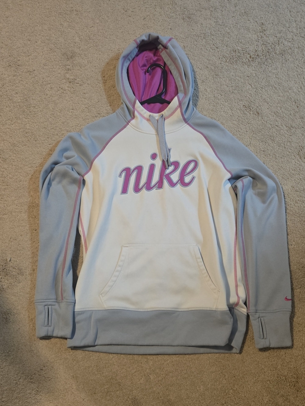 Nike Women's Hooded Pullover - White, Light Blue & Pink Accents